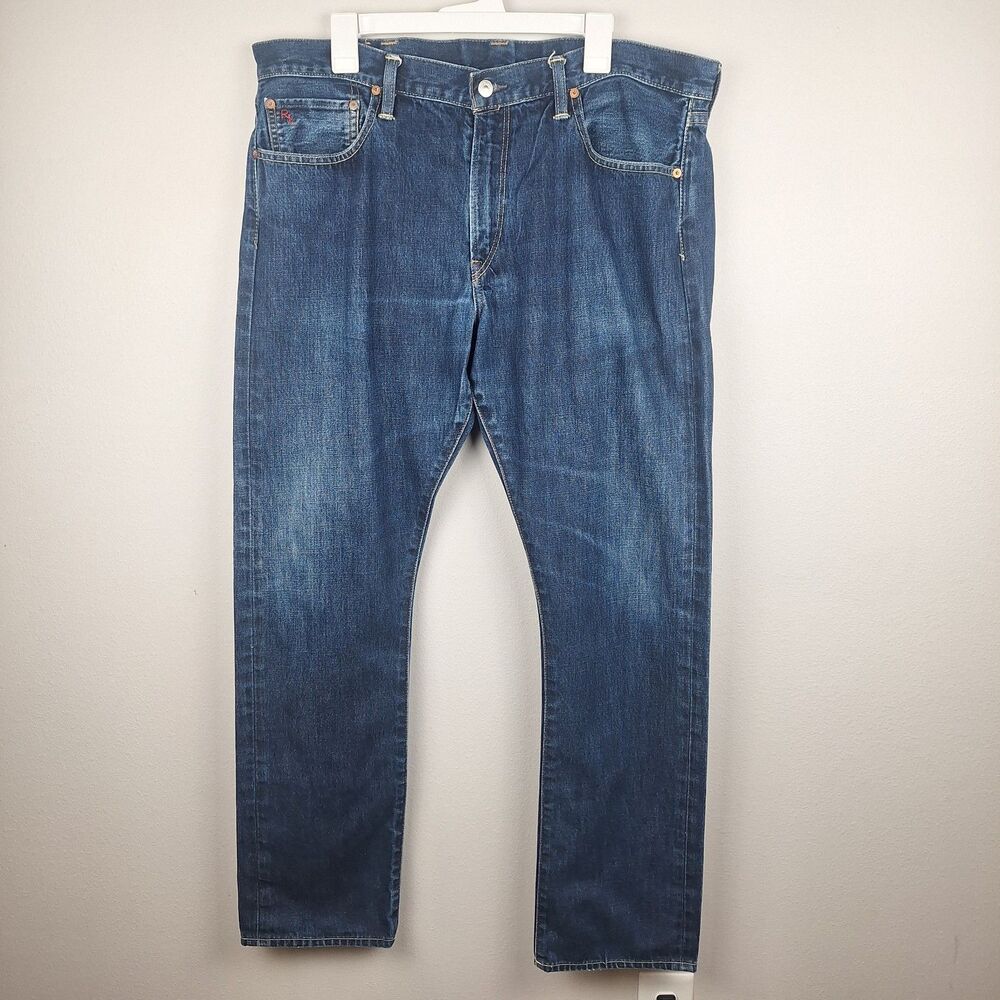 Polo Ralph Lauren Varick Slim Straight Jeans Mens 38x32 Dark Wash Denim Blue